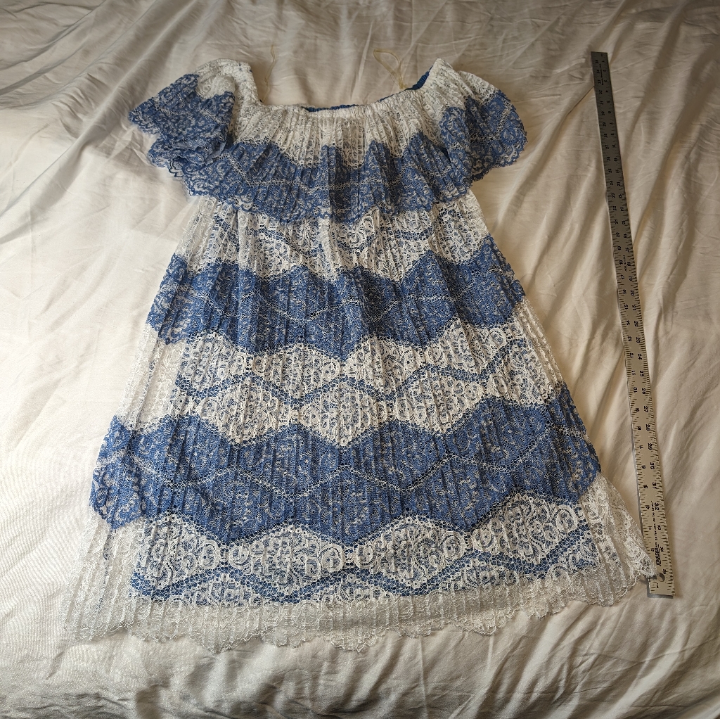 Beige By Eci Off The Shoulder Blue White Lace Dress